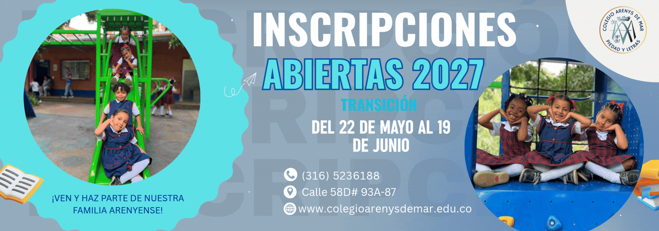 Azul y Naranja Diseño Moderno Inscripción Escolar Banner (3)